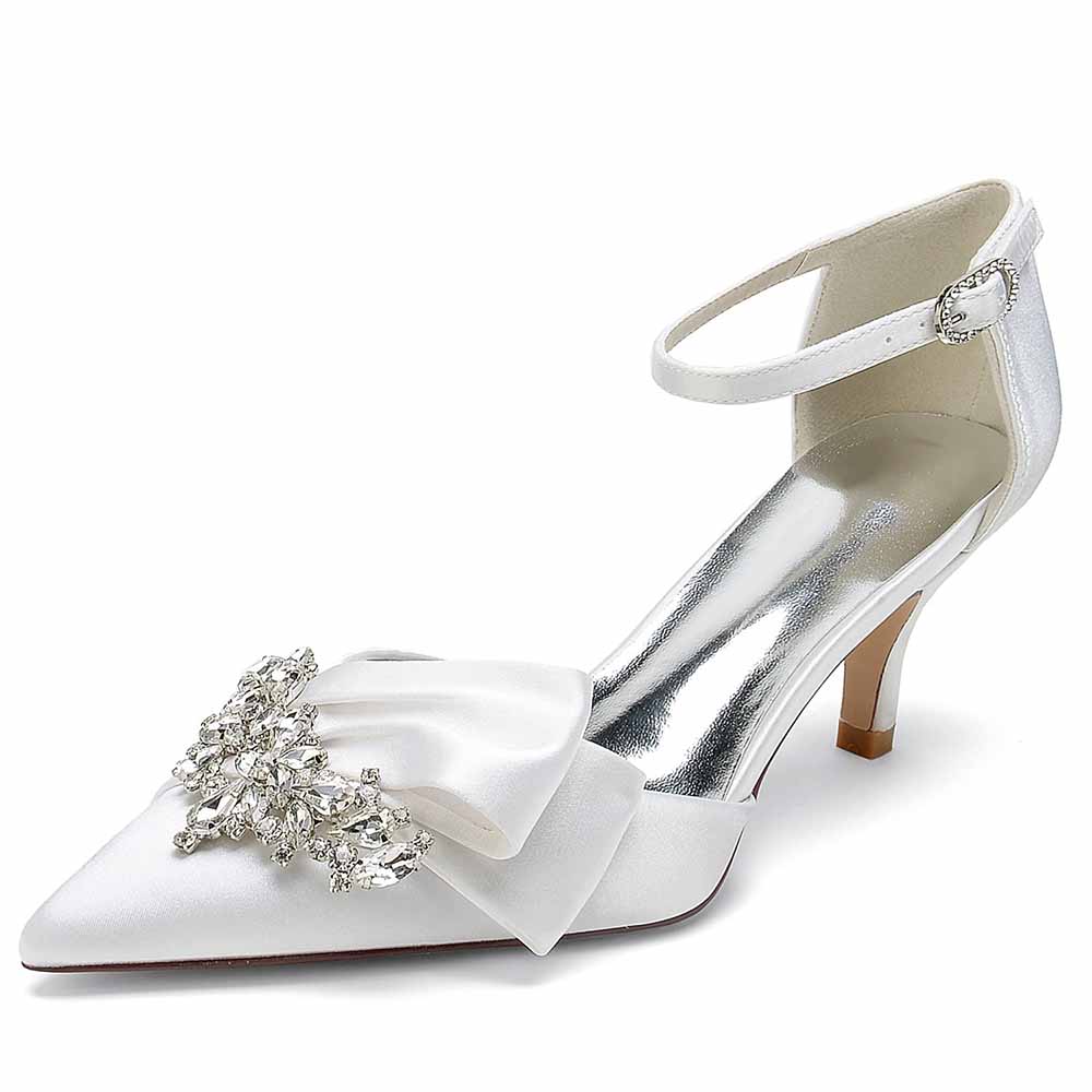 Elegant TC bridal shoes for the bride with a satin finish and decorative bow detail