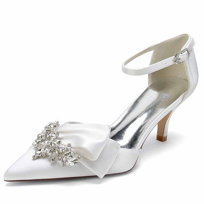 Elegant TC bridal shoes for the bride with a satin finish and decorative bow detail