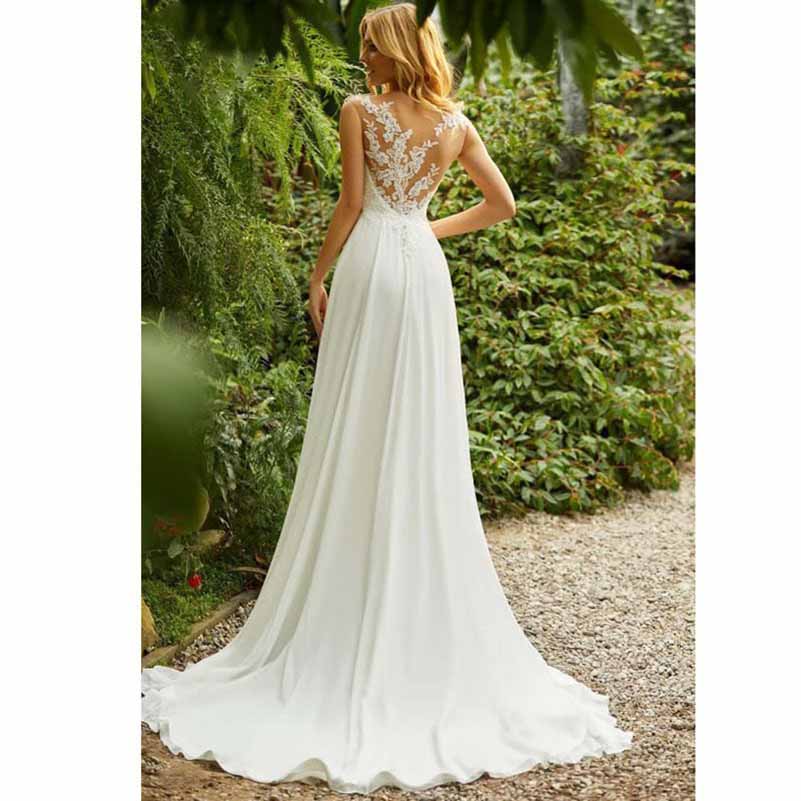 Ball Gown Bateau Country Chiffon Wedding Dresses With Lace