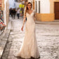 Trumpet/Mermaid V-neck Chapel Train Tulle Wedding Dresses With Appliques Lace