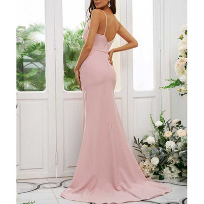 Ruched V-neck Sleeveless Sweep/Brush Train Bridal Dress Bridesmaid Dresses