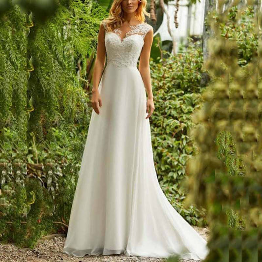 Ball Gown Bateau Country Chiffon Wedding Dresses With Lace