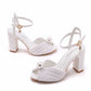 3.74" Chunky Wedding Sandals Vintage Peep Toe Block Heeled Bridal Shoes