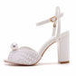 3.74" Chunky Wedding Sandals Vintage Peep Toe Block Heeled Bridal Shoes