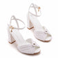 3.74" Chunky Wedding Sandals Vintage Peep Toe Block Heeled Bridal Shoes