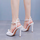 4.41" Pearl Wedding Sandals Vintage Peep Toe Stiletto Heeled Shoes