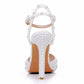 4.41" Pearl Wedding Sandals Vintage Peep Toe Stiletto Heeled Shoes