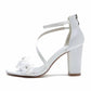 Women Ankle-Strp Pump Appliqued Chunky Wedding Prom Sandals