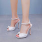 4.41" Pearl Wedding Sandals Vintage Peep Toe Stiletto Heeled Shoes