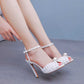 4.41" Pearl Wedding Sandals Vintage Peep Toe Stiletto Heeled Shoes