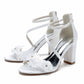 Women Ankle-Strp Pump Appliqued Chunky Wedding Prom Sandals