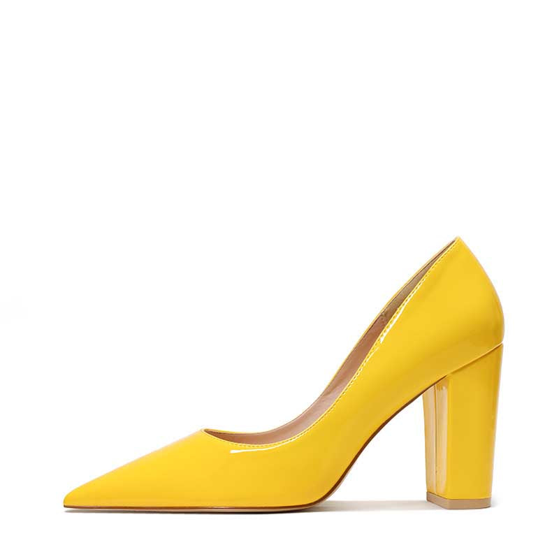 Stylish yellow heels from SD Dresscode with a block heel, perfect as 3.54 inch bridesmaid heels