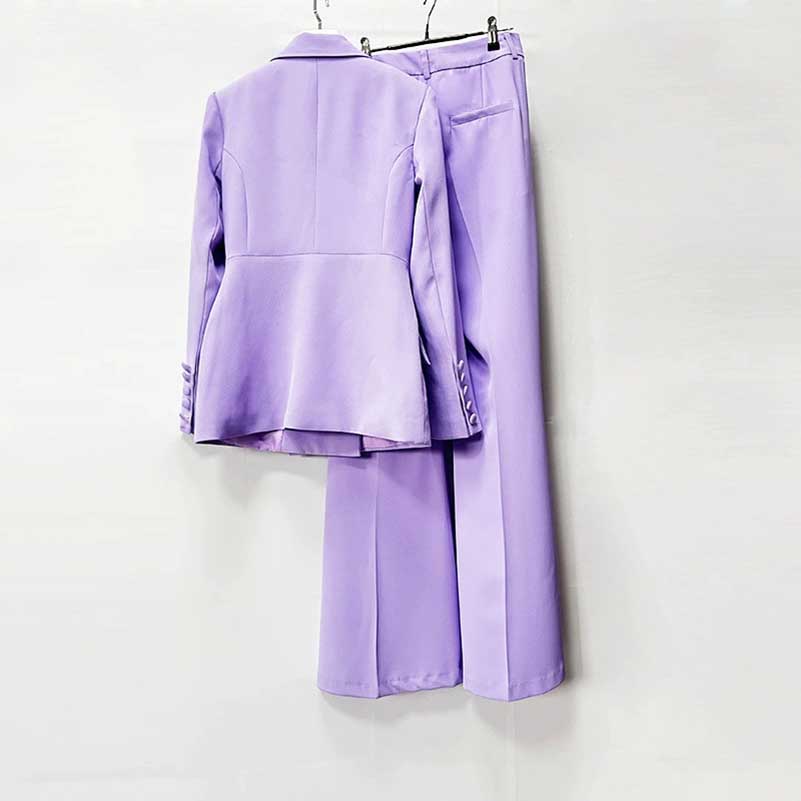 Elegant bridesmaid lavender pantsuit set featuring a tailored blazer and wide-leg pants