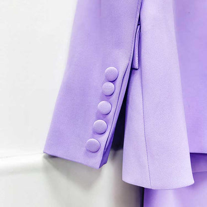 Close-up of sd-hk bridesmaid lavender pantsuit set featuring stylish buttons on the jacket sleeves