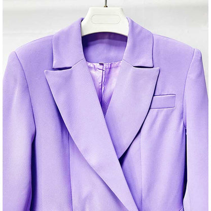 Bridesmaid lavender pantsuit set featuring a stylish blazer with notch lapels and elegant fabric