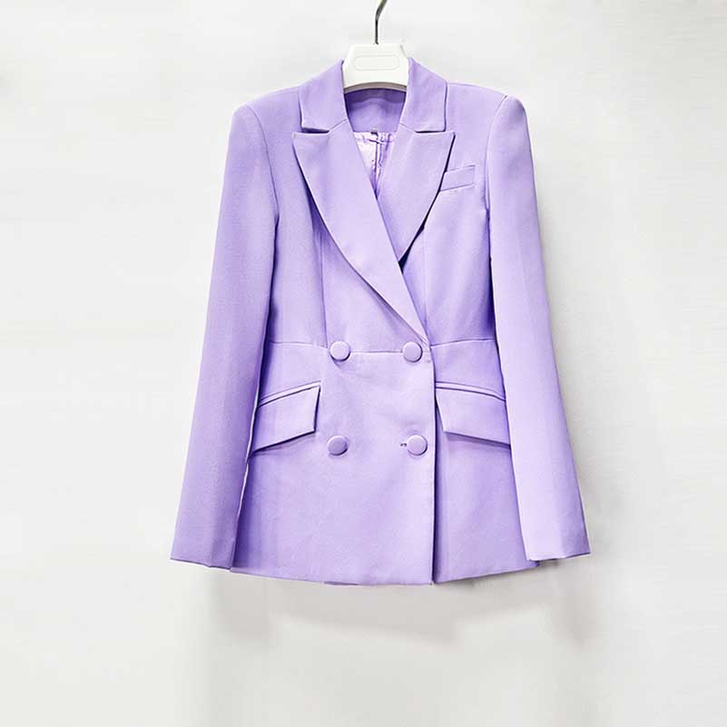 Elegant bridesmaid lavender pantsuit set featuring a stylish double-breasted blazer