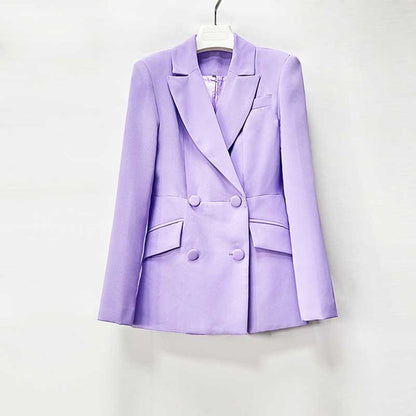 Elegant bridesmaid lavender pantsuit set featuring a stylish double-breasted blazer