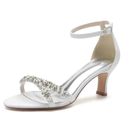white bridesmaid rhinestone sandals low heel in white with elegant strap design for special occasions