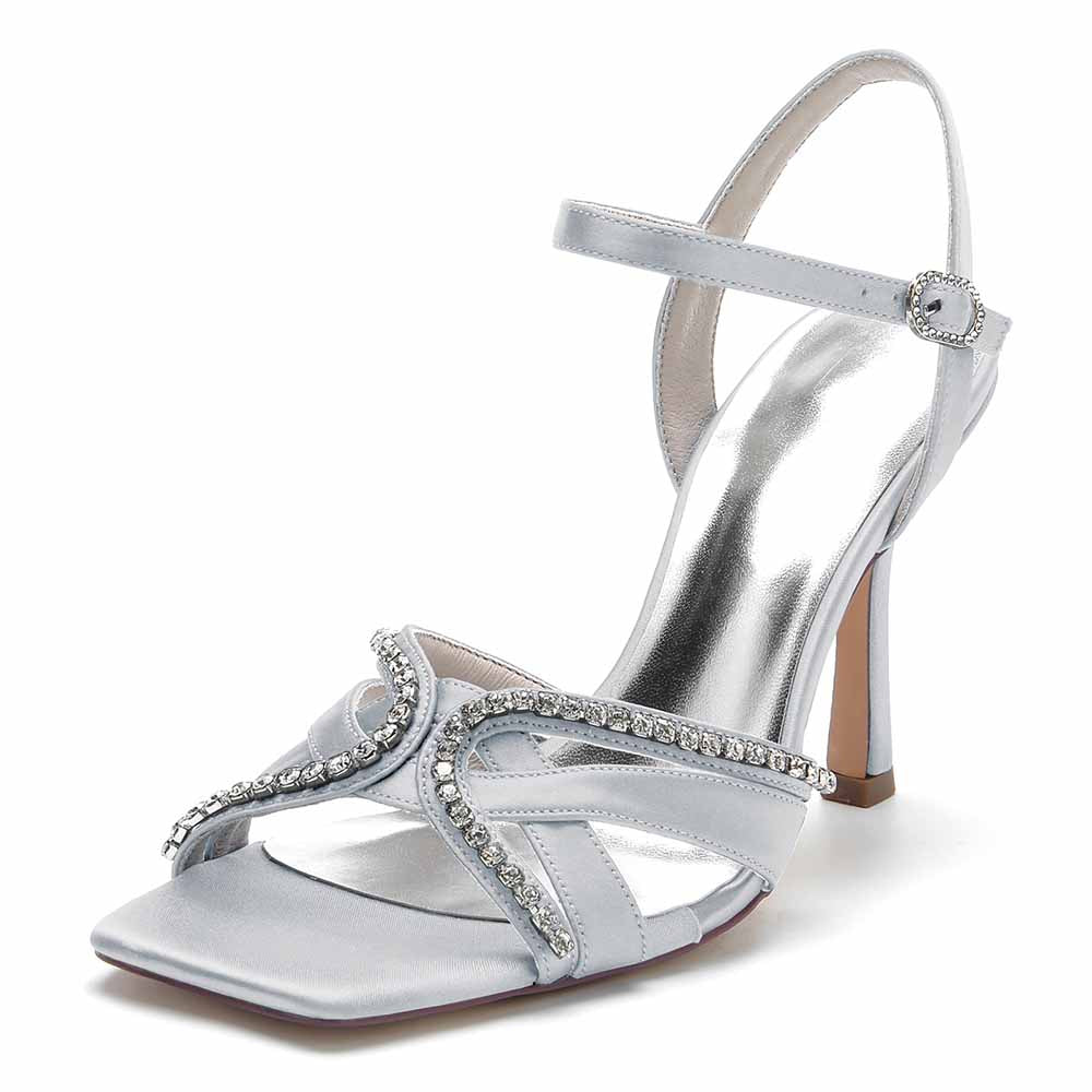 Elegant sequined satin bridesmaid sandals with a stylish ankle strap and embellished details
