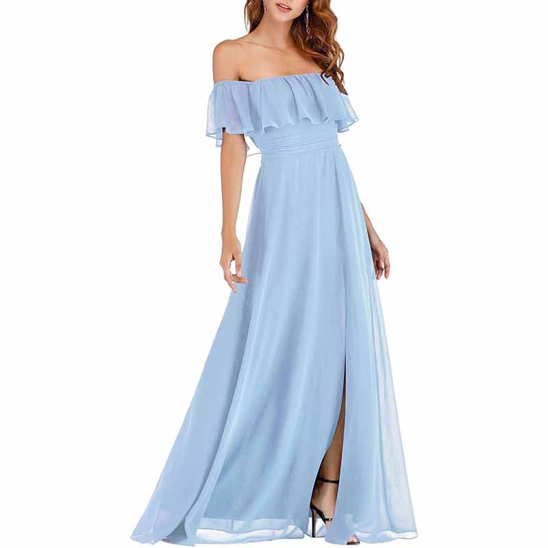 Off The Shoulder Bridesmaid Dresses Side Split Beach Maxi Formal Dress