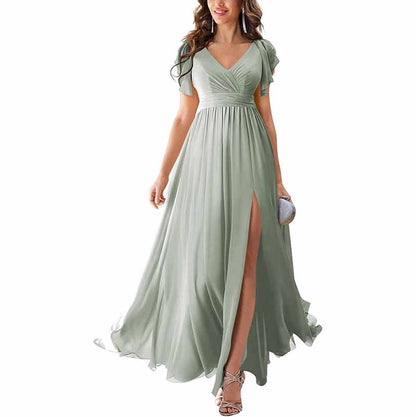 sd-hk Chiffon Bridesmaid Dress with Slit - Elegant Style
