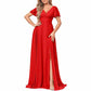 Chiffon Bridesmaid Dresses Long V Neck Formal Evening Gown with Slit