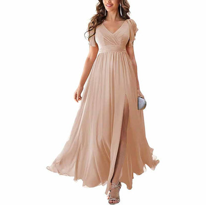 sd-hk Chiffon Bridesmaid Dress with Slit - Elegant Style