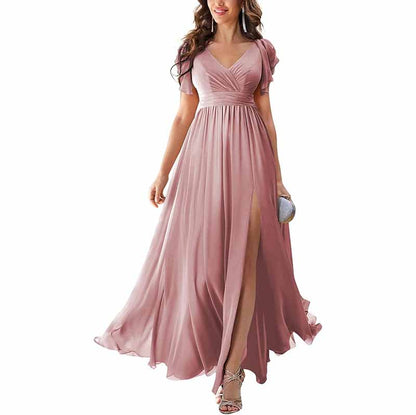 sd-hk Chiffon Bridesmaid Dress with Slit - Elegant Style