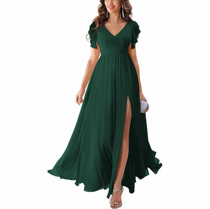 sd-hk Chiffon Bridesmaid Dress with Slit - Elegant Style