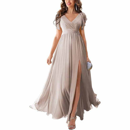 sd-hk Chiffon Bridesmaid Dress with Slit - Elegant Style