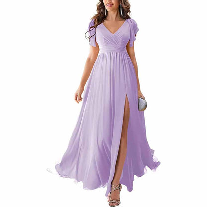 sd-hk Chiffon Bridesmaid Dress with Slit - Elegant Style