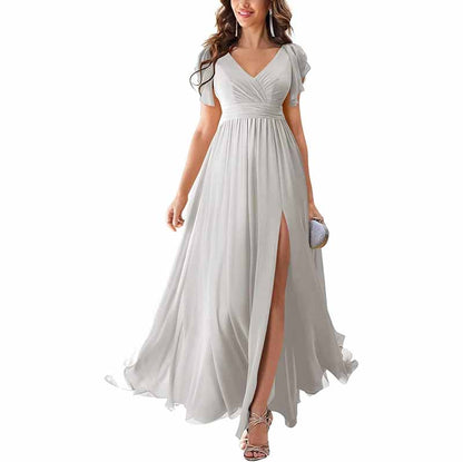sd-hk Chiffon Bridesmaid Dress with Slit - Elegant Style