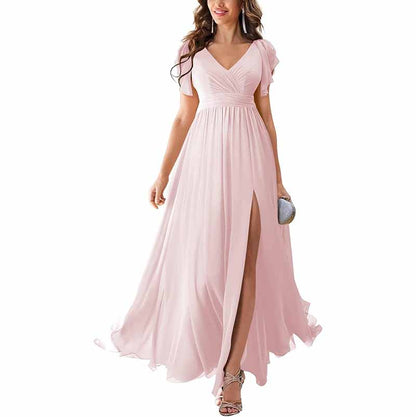 sd-hk Chiffon Bridesmaid Dress with Slit - Elegant Style