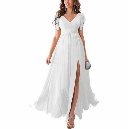 sd-hk Chiffon Bridesmaid Dress with Slit - Elegant Style