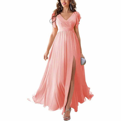 sd-hk Chiffon Bridesmaid Dress with Slit - Elegant Style