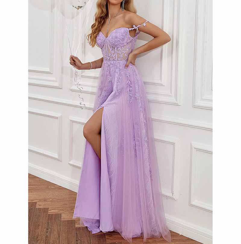 Lace Appliques Tulle Prom Dresses A Line Bridesmaid Dress Formal Wedding Dress