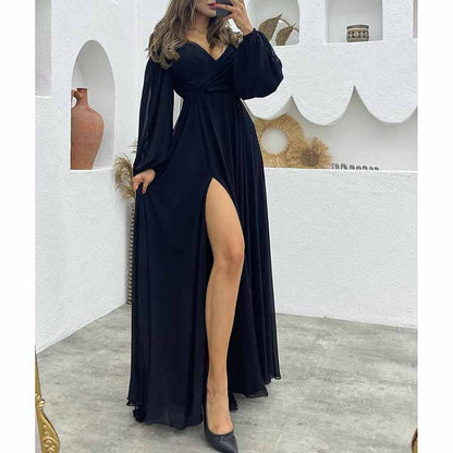 Women's Bridesmaid Dresses Long Sleeves Spaghetti Strap Split Ruched Wedding Guest Dress