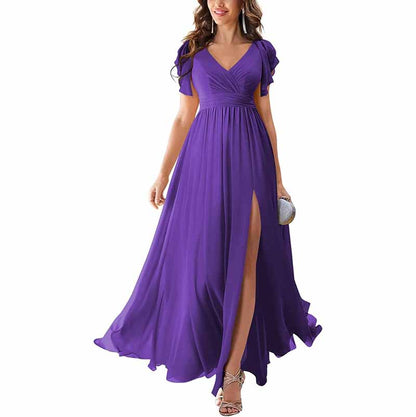 sd-hk Chiffon Bridesmaid Dress with Slit - Elegant Style