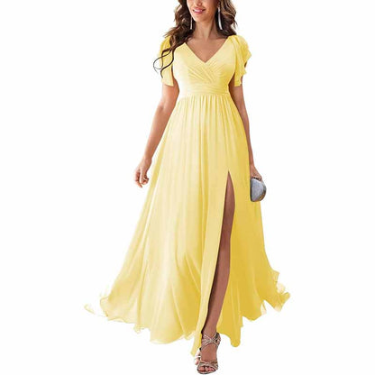 sd-hk Chiffon Bridesmaid Dress with Slit - Elegant Style