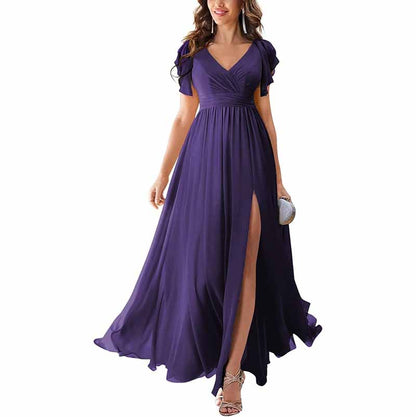 sd-hk Chiffon Bridesmaid Dress with Slit - Elegant Style