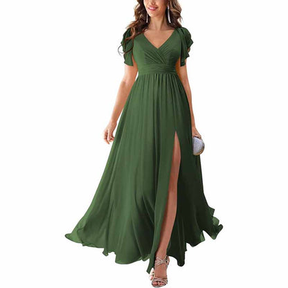 sd-hk Chiffon Bridesmaid Dress with Slit - Elegant Style