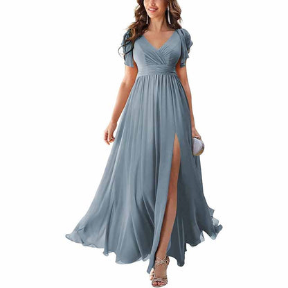 sd-hk Chiffon Bridesmaid Dress with Slit - Elegant Style