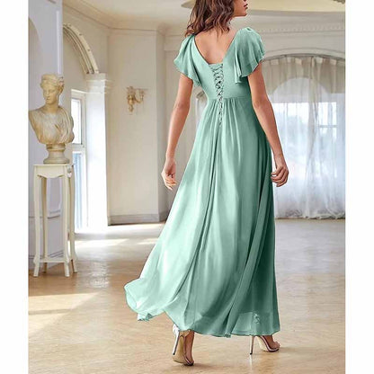 sd-hk Chiffon Bridesmaid Dress with Slit - Elegant Style