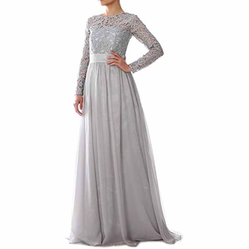 Women Lace Bridesmaid Dress Formal Party Evening Gown Long Sleeve Moth ...