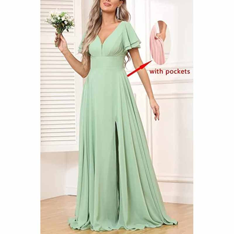 Chiffon Bridesmaid Dresses Long V Neck Formal Evening Gown with Slit SD Dresscode & Fashiontrends Chiffon Bridesmaid Dresses Long V Neck Formal Evening Gown with Slit SD Dresscode & Fashiontrends
