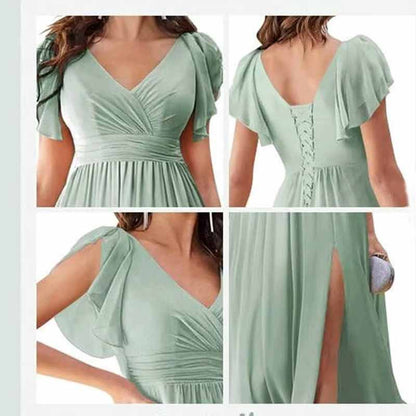 sd-hk Chiffon Bridesmaid Dress with Slit - Elegant Style