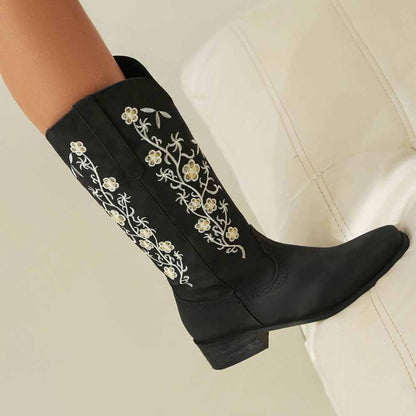 Floral Embroidered Tall Cowboy Boots - Women
