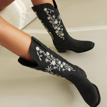 Floral Embroidered Tall Cowboy Boots - Women