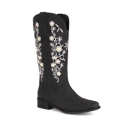 Floral Embroidered Tall Cowboy Boots - Women