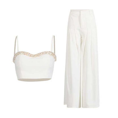 Women's Bar Pant Suit White Formal Wedding Suit Chic Two Pieces Set